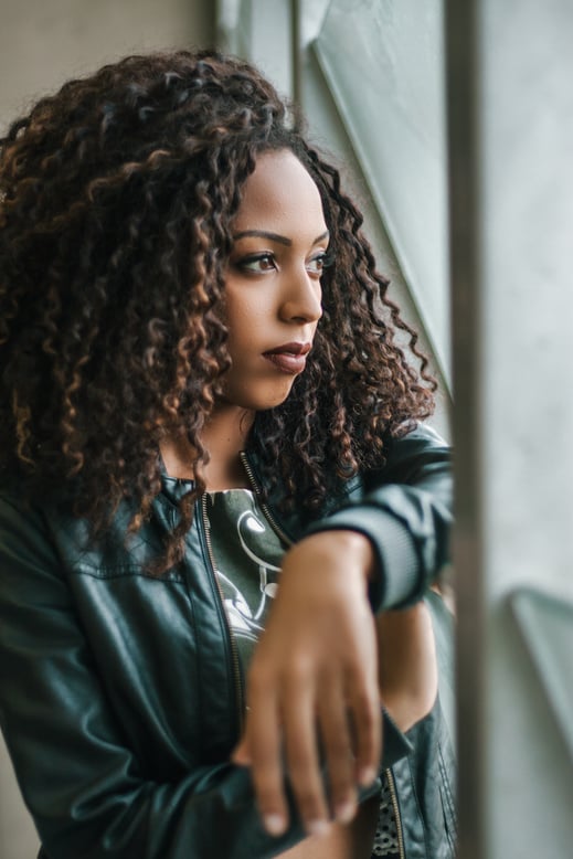 Woman Wearing Black Leather Zip-up Jacket